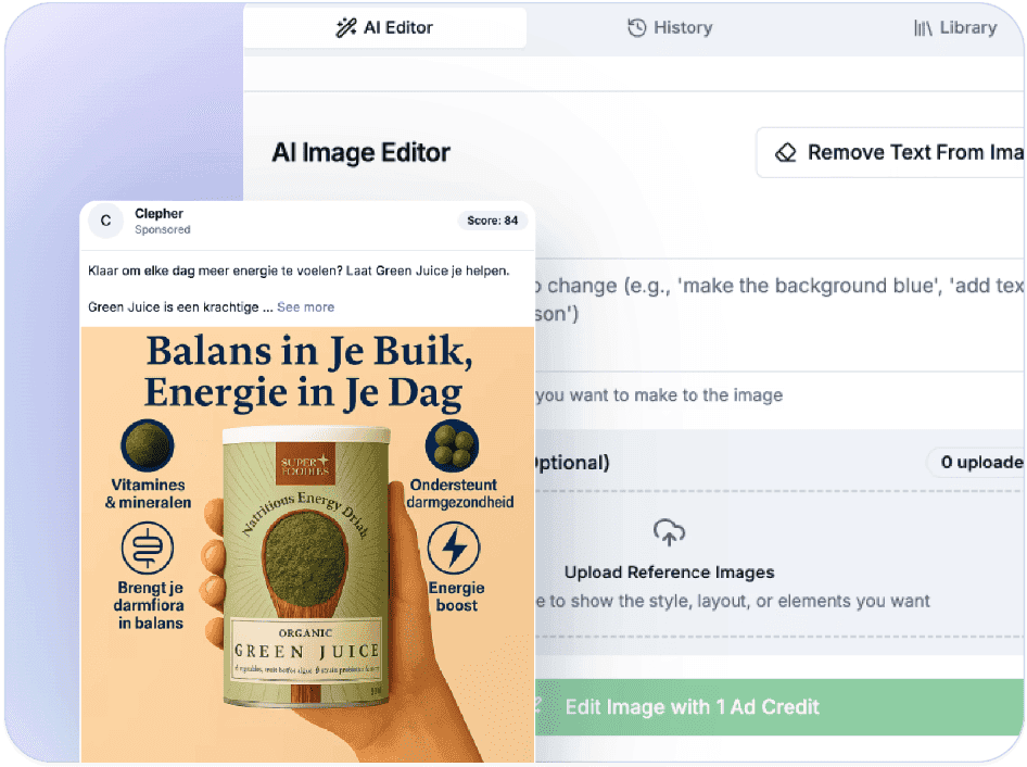 AI image editor interface for editing an ad's creative
