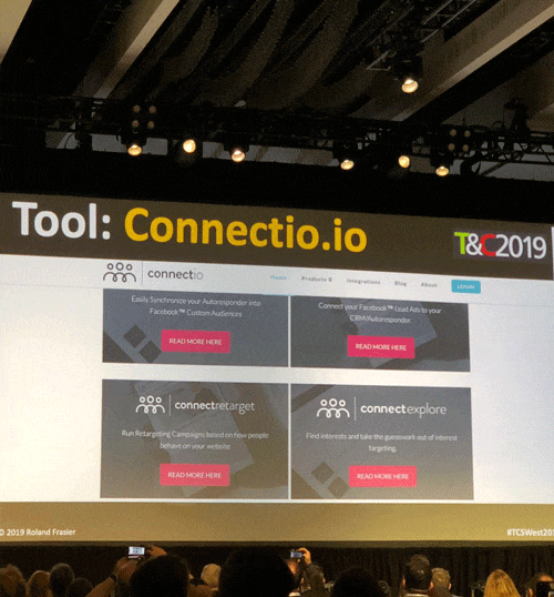 Connectio.io software shown on a presentation screen