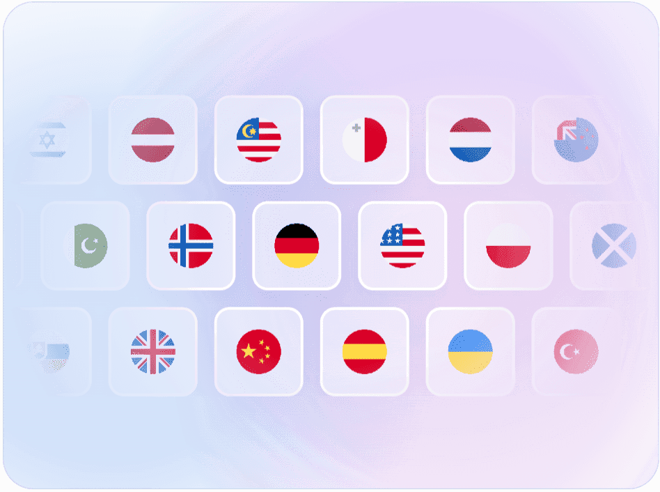 Grid of country flags representing ad creation in dozens of languages